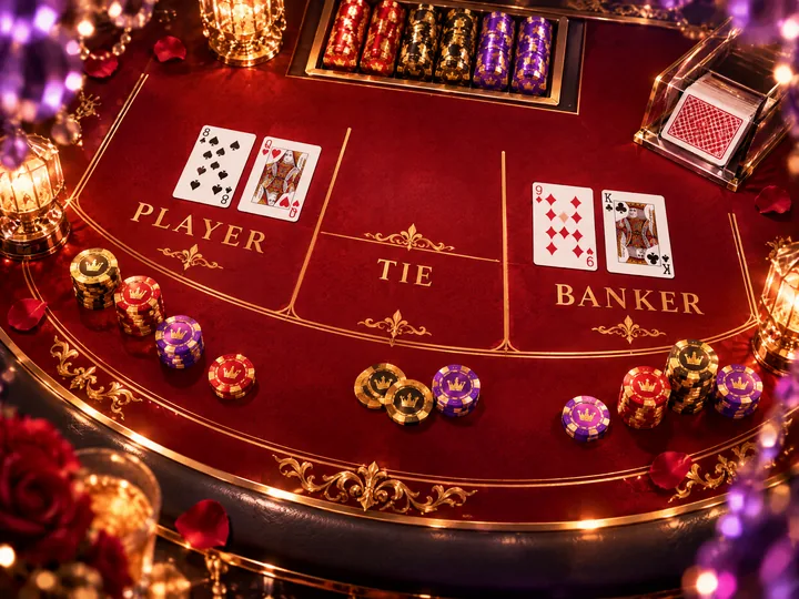 โต๊ะบาคาร่ามุมบนแสดงช่อง Banker และ Player